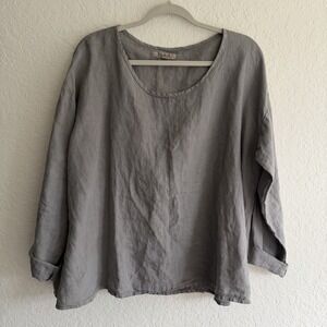 FLAX 100% Linen Tunic Top Size Small Oversized Earthy Long‎ Sleeve Minimalist